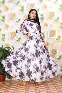 Costume Anarkali imprimé numérique en viscose pure avec style traditionnel Floral Dupatta pour la fête pour les adultes nouvelle robe anarkali - Product Image 4