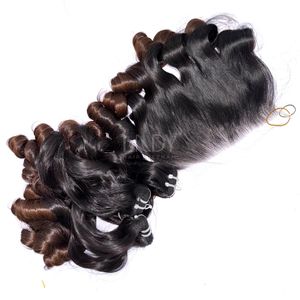 Paquets de couleur rebondissante ombrée de cheveux bruts de haute qualité avec frontal et paquets pour faire des perruques - Product Image 1