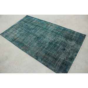 Tapis turc 3,7x6,6 pi (113x202 cm), tapis vintage bleu à motifs floraux - Product Image 4