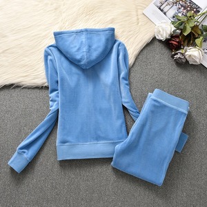 <b>Women</b> Winter Plus Size Solid <b>Velvet</b> 100% Cotton 2-Piece Tracksuit Set with Hoodie Trousers & <b>Jacket</b> - Product Image 3