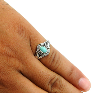Haute qualité prix de gros 925 argent Sterling naturel Turquoise pierre précieuse forme ovale bague bohème bijoux faits à la main fournisseurs - Product Image 2