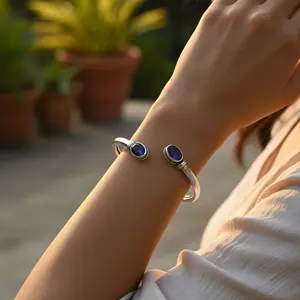 "925 Silver <b>Amethyst</b> Fashion Cuff <b>Bracelet</b> for Women-Gift Option" - Product Image 2