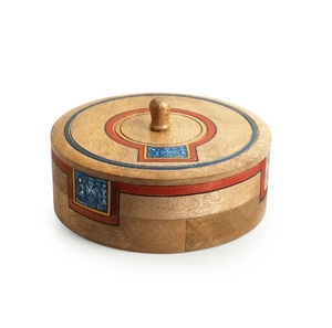 Warli Tales Hand-Painted Chapati <b>Box</b> <b>With</b> <b>Lid</b> In Mango Wood <b>Wooden</b> Item Roti Store <b>Box</b> Warmer Casserole Kitchen Home Decor - Product Image 1