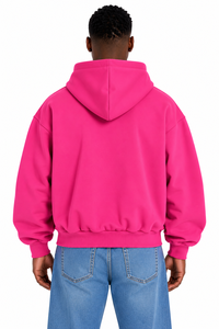 Sudadera con Capucha para Hombre, Talla Grande, Color Fucsia, con Cierre, Informal, de Felpa, Color Sólido, Corte Regular, para Otoño, 100% Algodón - Product Image 2