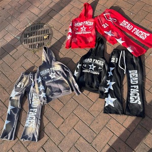 Ensemble de survêtement pour homme en denim chenille molletonné 400 g/m², style streetwear personnalisé, délavé à l'acide, coupe évasée, sans marque - Product Image 4