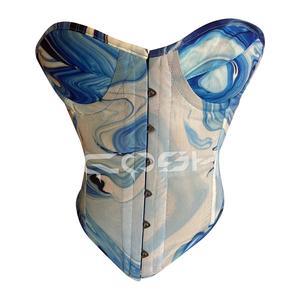 Combinaison corset sans bretelles à imprimé marbré bleu pour les tenues de club, les soirées et la mode - Product Image 1