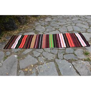 พรมปูพื้นขนแกะสไตล์ตุรกีวินเทจแบบเย็บปะติดปะต่อกันดีไซน์แบบชนบทสีแดงสีเขียวแบบชนบท2.5 x 8.2ft เรียบสำหรับตกแต่งห้องนั่งเล่นวัยรุ่น - Product Image 4