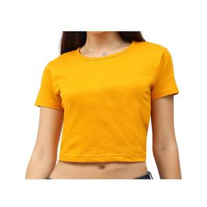 Trendy Women's 100% Cotton <b>Crop</b> Tee Slim <b>Fit</b> Casual Short Sleeve <b>T</b>-<b>Shirt</b> Breathable and Garment Dyed Solid Pattern Jersey - Product Image 4