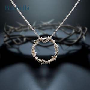 Personalizado grabado 18K chapado en oro 925 Plata corona de espinas colgante collar Hip Hop joyería - Product Image 2