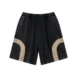 Pantalones cortos de calle informales para hombre, pantalones cortos desgastados lavados con panel de color en contraste impreso de la mejor calidad, precio barato, teñido liso - Product Image 2