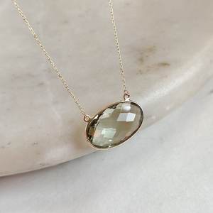 Pendentif en or 14 carats avec améthyste verte naturelle de forme ovale, 13x21 mm, bijoux en or fins et élégants pour femmes, provenant d'une usine de bijoux en gros - Product Image 6