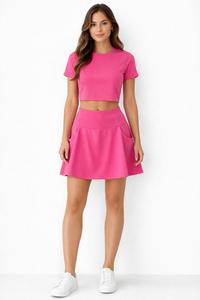 Conjunto de Top Corto de Cuello Redondo y Cintura Alta para Mujer con Pantalones Cortos de Secado Rápido en Spandex/Poliéster para Tenis y Yoga - Product Image 3