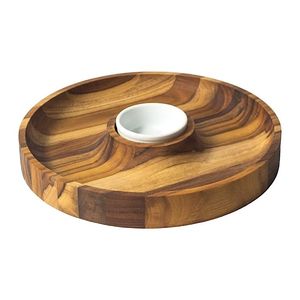 Plateau à copeaux et trempette en acacia avec bol en acier inoxydable Plateau en bois rond élégant pour les collations et les trempettes - Product Image 2