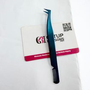 High Quality GETUP BROSONS IMPEX Stainless Steel Russian Volume Blue Plasma Eyelash Extension Tweezers Comb Full Plan Beauty - Product Image 2