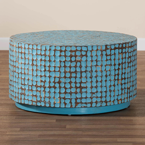 Mosaico de coco de fábrica de alta calidad de mesa auxiliar de madera real blanca de estilo bohemio hecho a mano en Vietnam - Product Image 6