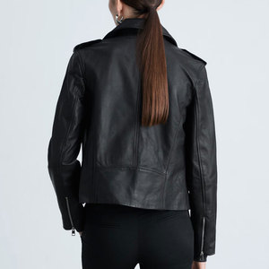 Meilleure veste de moto coupe ajustée pour femme classique en cuir véritable noir avec fonction tricotée respirante veste en faux cuir de motard - Product Image 3