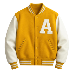 Veste bomber sportive d'hiver de qualité supérieure 2025, couleur jaune, manches blanches, col montant, 360 GSM, vêtements décontractés pour hommes - Product Image 1