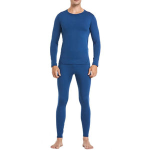 Hot Selling Fleece Lined <b>Thermal</b> Long Johns Set <b>For</b> <b>Men</b> Breathable Solid Blue Color Round Neck Long Johns Set <b>For</b> Winter Use - Product Image 3