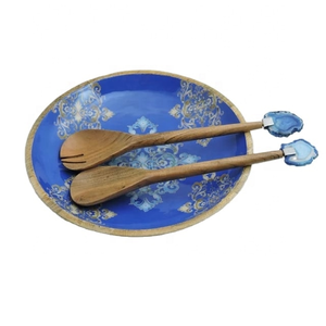 Juego de 3 piezas de cuenco para servir de madera de Acacia con estampado esmaltado, cuenco de madera para servir comida de diferentes tipos, cuenco de madera para restaurante y boda - Product Image 2
