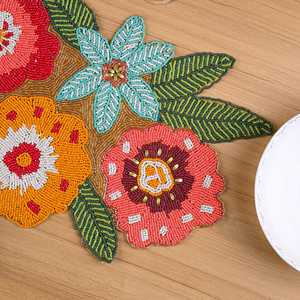 Mantel individual de lujo bordado a mano con cuentas, diseño floral tradicional, base de satén antideslizante, para Navidad, hogar, encaje tejido. - Product Image 3