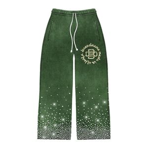 Pantalones de chándal desgastados con diamantes de imitación de lavado ácido de pierna ancha holgados de gran tamaño de algodón Unisex personalizados, pantalones de chándal acampanados, pantalones de chándal para hombres - Product Image 1
