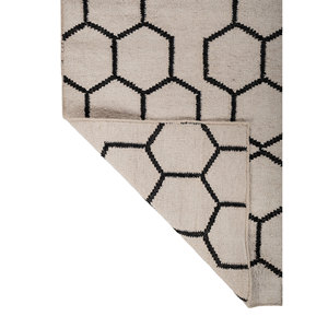 Alfombra Rectangular Geométrica de Lana y Viscosa Tejida a Mano, Color Marfil, para Pasillo o Sala de Estar Juvenil - Modelo ADWV-13009 - Product Image 5