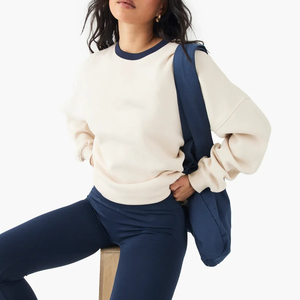 Sweat-shirt pour femme en tricot imprimé long et ample avec intérieur en polaire confortable, respirant, mélange de coton écologique, décontracté pour tous les jours - Product Image 1