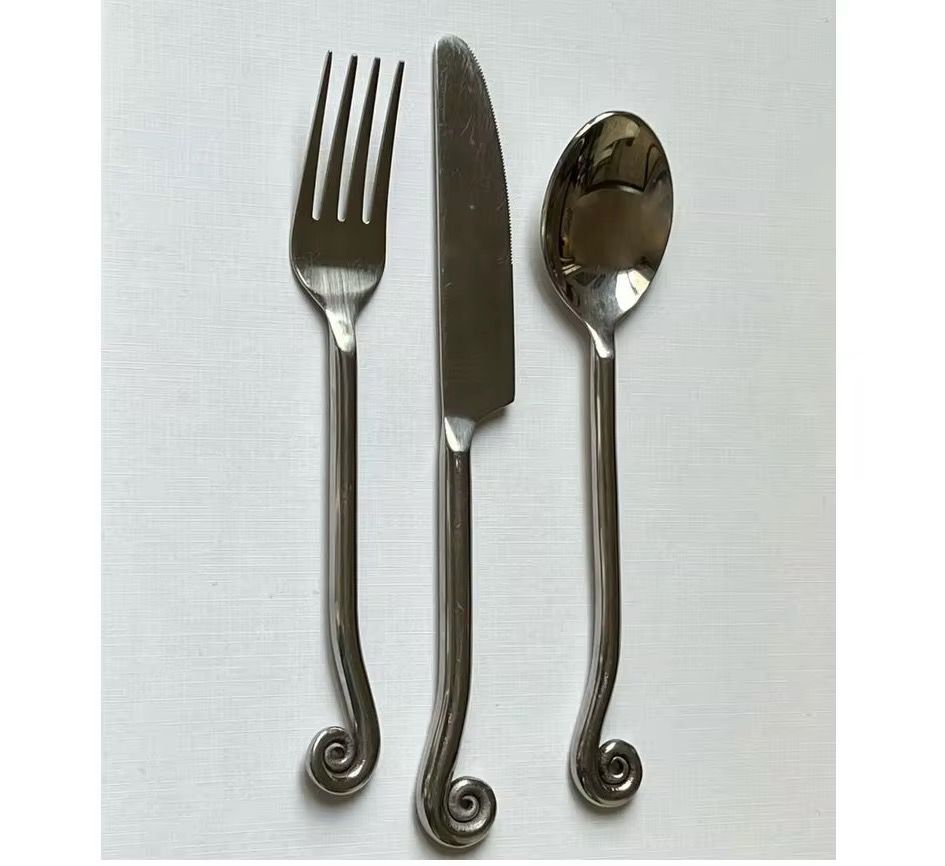 Stainless Steel Flatware Cutlery Set Spiral Handle Fork Knife Spoon Modern Design Mirror/Matte PVD Gold Finish Dishwasher Safe · image 6