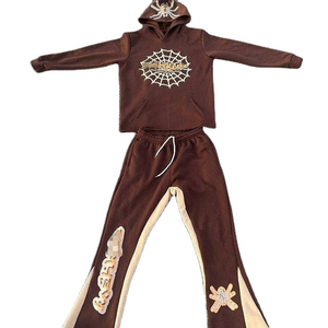 Ensemble de pantalon flare d'hiver pour homme, sweat-shirt, pantalon de jogging, deux pièces, impression d'écran, sweat-shirt DTG, délavé à l'acide, logo 100% - Product Image 1