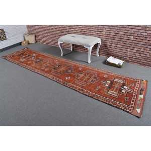 Turkish Rug, <b>Runner</b> 2.8x11.5 ft Vintage Rug, <b>Red</b> Persian Wool Rug - Product Image 2