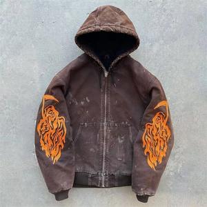 Zip Boxy Cut Acid Wash Print <b>Hoodies</b> High Quality Men Hoodie and Sweatshirt Luxury <b>Y2K</b> Thick Black Cotton 480 Gsm Hoodie - Product Image 1