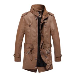 Chaqueta de moto para hombre, abrigo largo ajustado para hombre, chaquetas de PU con cuello, abrigo de cuero a prueba de viento con cremallera para invierno y otoño - Product Image 1