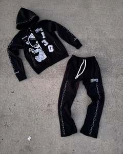 Ensemble deux pièces personnalisé d'un poids lourd Rhinestone multicolore sérigraphie survêtement à fermeture éclair survêtement - Product Image 3