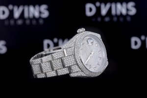 Hip Hop Fashion Unisex <b>Wrist</b> Watch Moissanite Diamond VVS Clarity Quartz Movement Yellow Gold Leather <b>Band</b> Glass Crafted Jewelry - Product Image 2