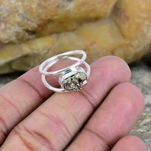 Venta caliente Natural Raw Pyrite 925 Anillo de plata esterlina Rough Pyrite Designer Ring Raw Gemstone Boho Ring Jewelry - Product Image 3