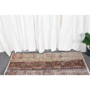 พรมขนสัตว์สีน้ำตาลเบจขนาด1.5x3ฟุตแนววินเทจทำด้วยมือแบบตุรกีพรมสี่เหลี่ยมลายเย็บปะติดสำหรับห้องนั่งเล่นข้างเตียงทำจากยาง - Product Image 2