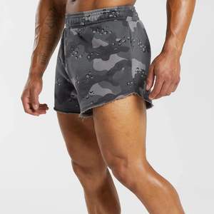 Short Longueur Bord Brut Finition à l'ourlet Cordon élastique Taille Sueded Cotton Terry Camo Pocket Shorts - Product Image 2