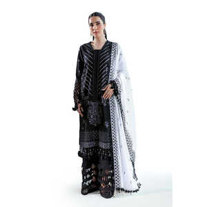Ensemble de costume en tissu lawn brodé 3 pièces pour femmes avec bordures et dupatta à plis FE-52067 - Product Image 3