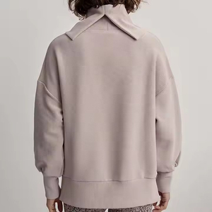 Vente en gros d'usine, pull long en tricot d'hiver, col fendu, ample, décontracté, demi-col roulé, sweat-shirt pour femme, chemise de base - Product Image 3