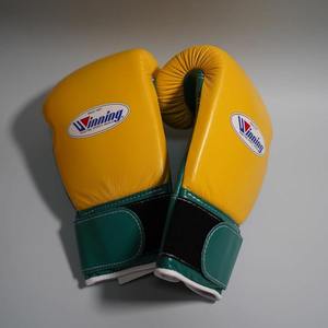 Comfortable Wholesale Professional Training Punching Yellow and Green Winning Boxing <b>Velcro</b> Gloves Made With Original Leather - Product Image 1