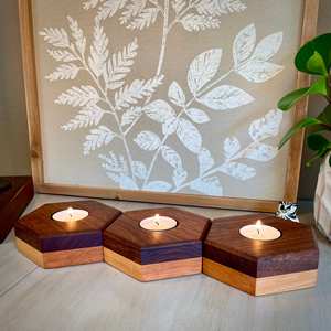 Bougeoir en bois moderne en bois naturel luxe artisanal bougeoir décor élégant support de lampe de table éclairage d'accent rustique - Product Image 4