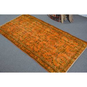 Tapis turc vintage grande surface 3.1x6.1ft Rectangle Patchwork Design en laine vert orange support en latex pour couloir chambre - Product Image 4