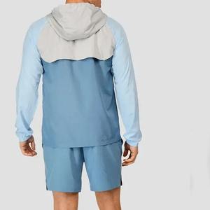 Conjunto de dos piezas de chándal de nailon con estampado de logotipo bordado personalizado, chándal cortavientos, conjunto corto de chaqueta con capucha de bloque de color - Product Image 5