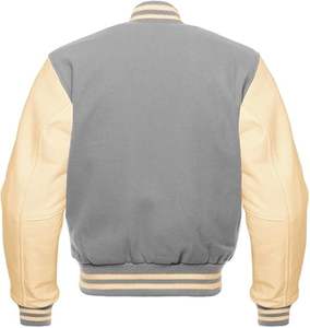 Mens Grey <b>Wool</b> blend and Leather Sleeves Light Weight Varsity Jacket Letterman Rib Knitting Bomber - Product Image 2