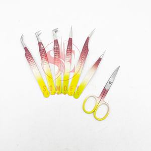 Pince à cils et sourcils en acier inoxydable avec logo personnalisé en gros avec ciseaux Sustianable New Color New Collection - Product Image 1