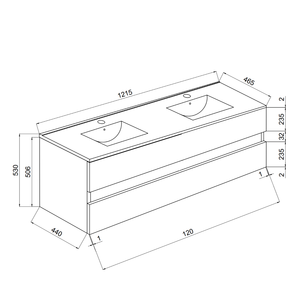 Meuble de salle de bain mural en acrylique blanc brillant de 120 cm, deux pièces, avec tiroirs, double vasque, miroir, lampes Baltimora, ensemble de salle de bain - Product Image 6