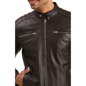 Veste de motard en cuir marron de luxe pour hommes avec fermeture à glissière durable, détails matelassés et veste pratique pour hommes - Product Image 3