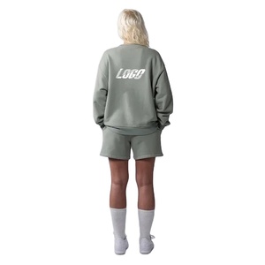 Custom Puff Printing Logo High Quality Cotton Fleece Oversized Women Crew Neck Pullover Sweatshirt <b>Sets</b> for Women - Product Image 2