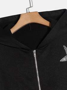 Sweat à capuche noir pour homme avec logo personnalisé, design 2025, strass, haute qualité, luxe, surdimensionné, avec strass - Product Image 5