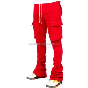 Pantalones de chándal para correr con cordón en la cintura para hombre, pantalones de chándal para correr con múltiples bolsillos, pantalones Cargo apilados de Color sólido - Product Image 5